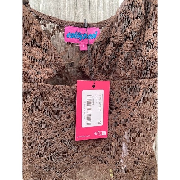 Edikted Brown Floral Lace Camisole Sheer V-Neck Cami Top S19878 Size Small NWT - Picture 4 of 5